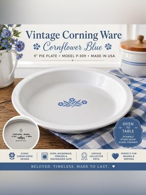 Vintage Corning Ware Cornflower Blue P-309 9” Pie Plate Baking Dish USA